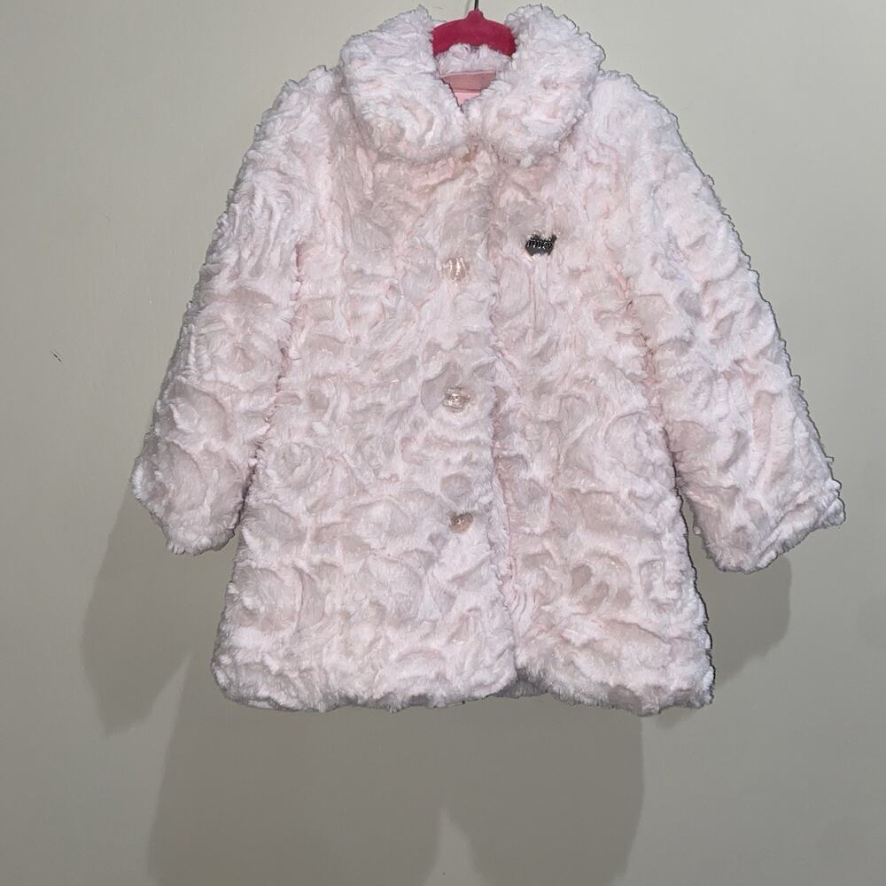 JUICY COUTURE Girls 3T Pink Rossette Faux Fur Coat Jacket Lined Soft Plush Cozy
